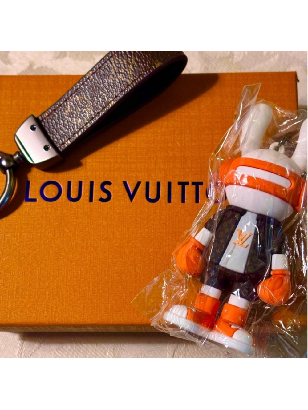 Luxury Key Ring/Keychain/Bag Charm in Orange and White Original Box and Dusty